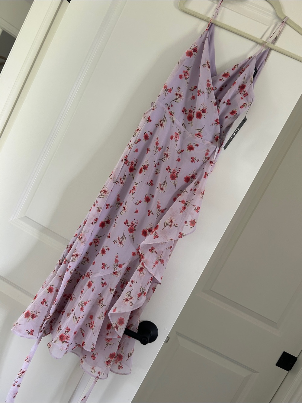 NWT Lulus Light Purple Floral Ruffle Midi wrap Dress
